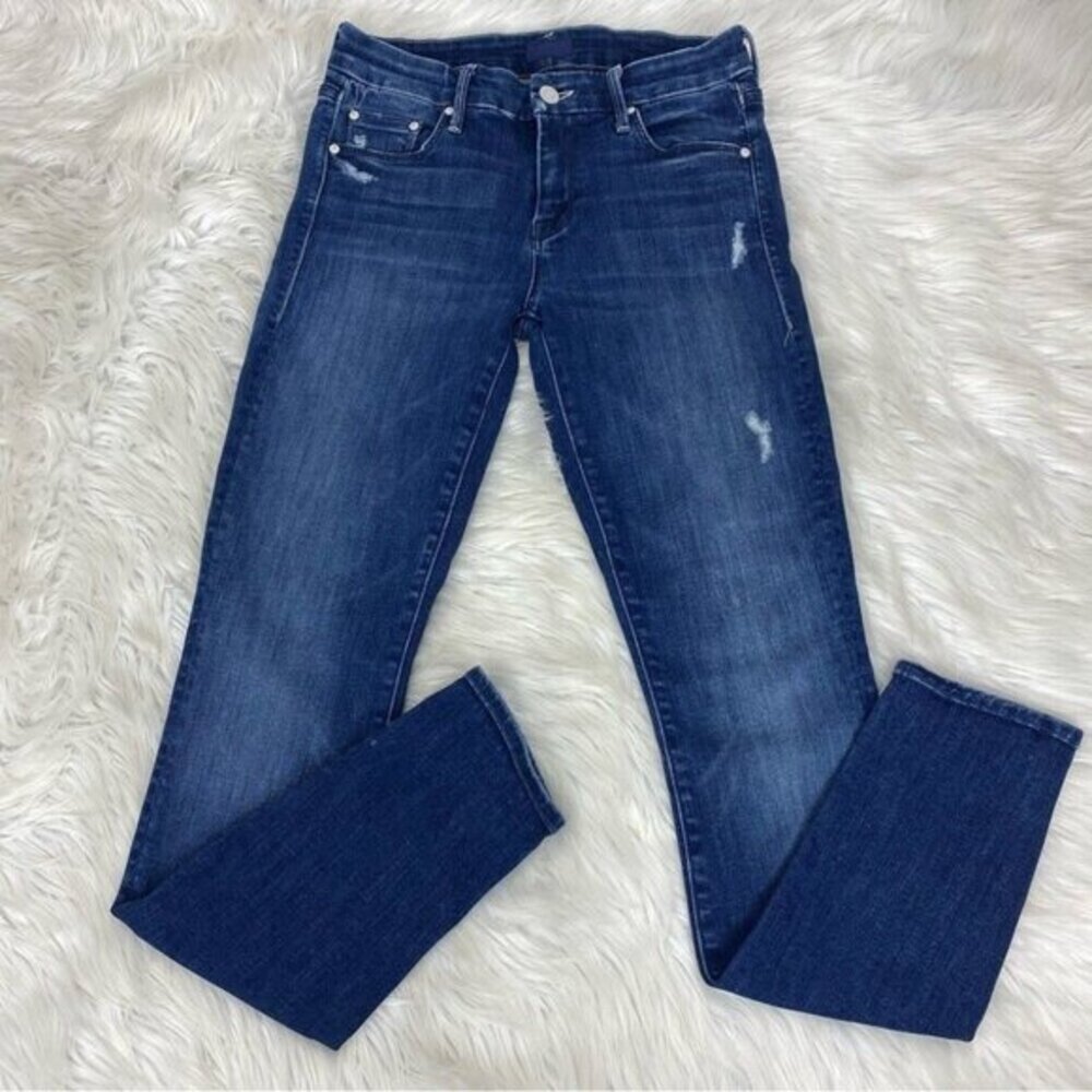 Mother Women The Looker Dark Graffiti Skinny Jeans Blue Distressed Womens W24-26